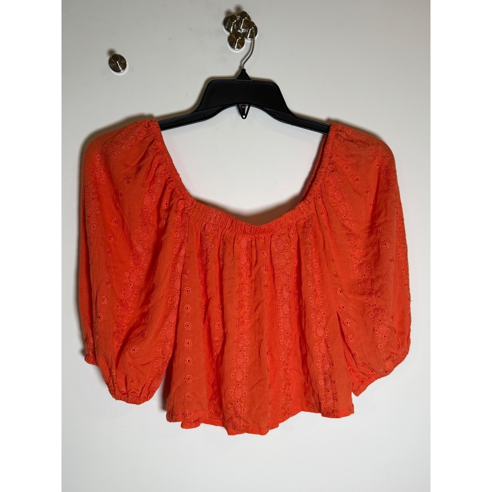 BB Dakota Steve Madden Ginger Eyelet Crop Top Orange Puff Sleeve  Small